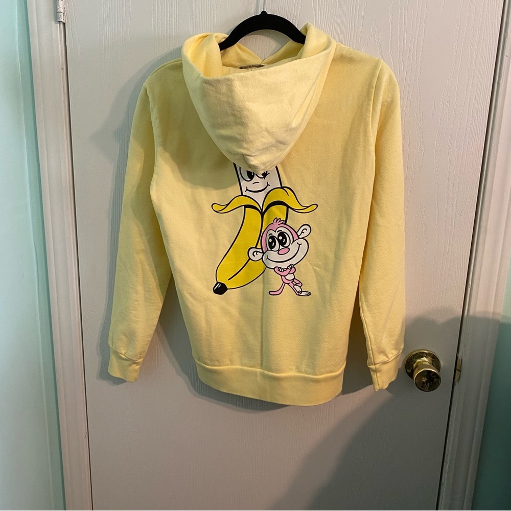 NWOT Bananas Monkey Butter Yellow 100% Cotton Hoodie Novelty Print Size Medium